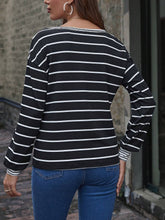 Striped Print Half Button Drop Shoulder Tee